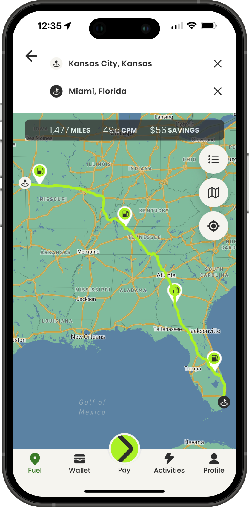 lowest CPM route and fueling strategy.